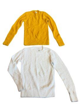 A New Day Two Fuzzy Pullover Sweaters Cozy Crew Neck Yellow Size XS Women's